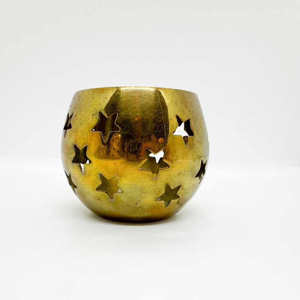SOLD Vintage Brass Candle Holder Celestial Stars Witchy Halloween 90s Y2K